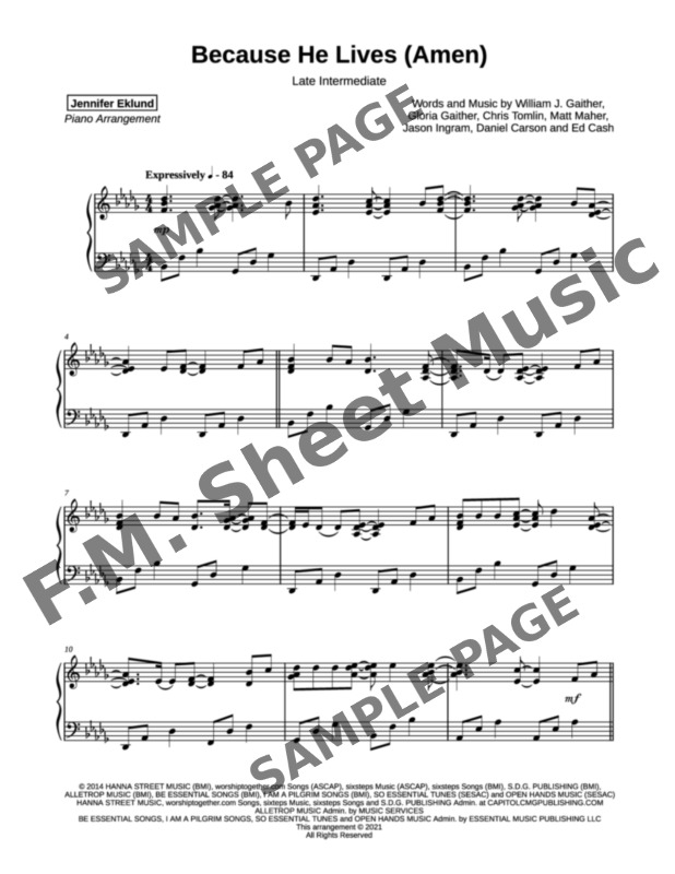Because He Lives, Amen (Late Intermediate Piano) By Matt Maher F.M. Sheet Music Pop